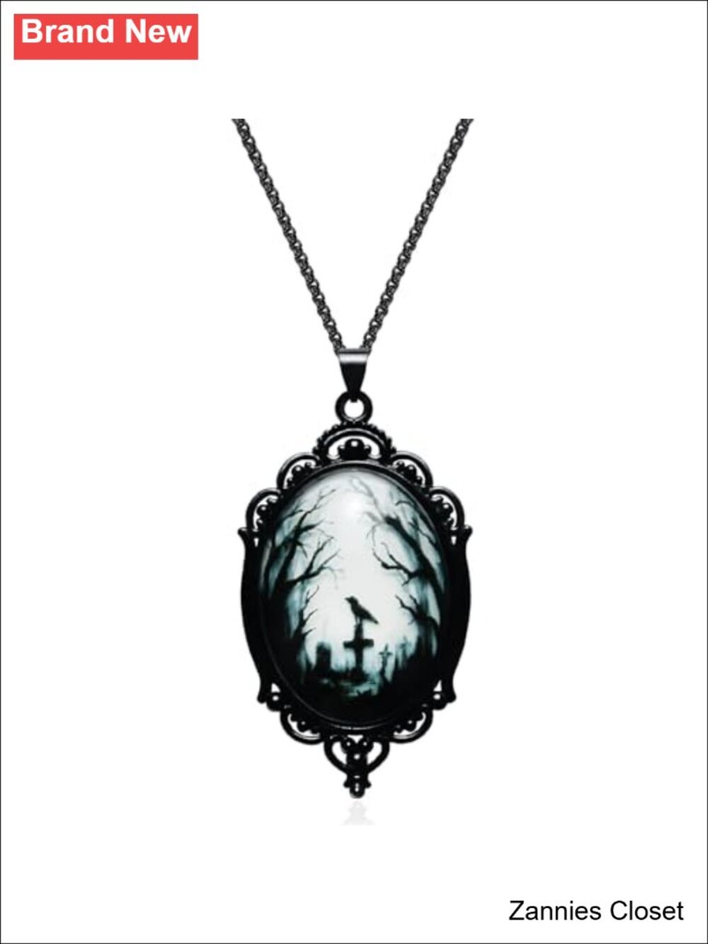 👻 Gothic Raven Cross Pendant Necklace Polished Finish Halloween Costume